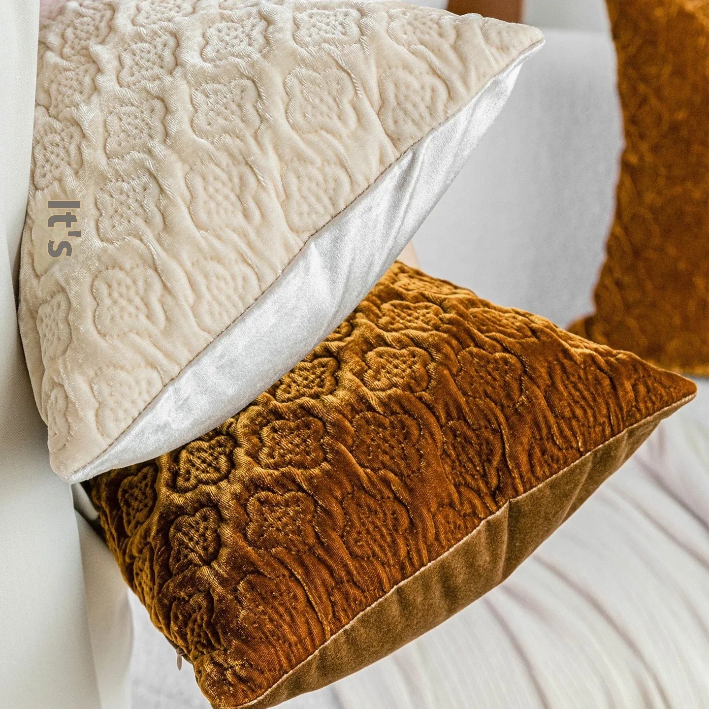 Brown gold antique Chinese style quilted cushion in 50x50cm square and 30x50cm waist pillow sizes