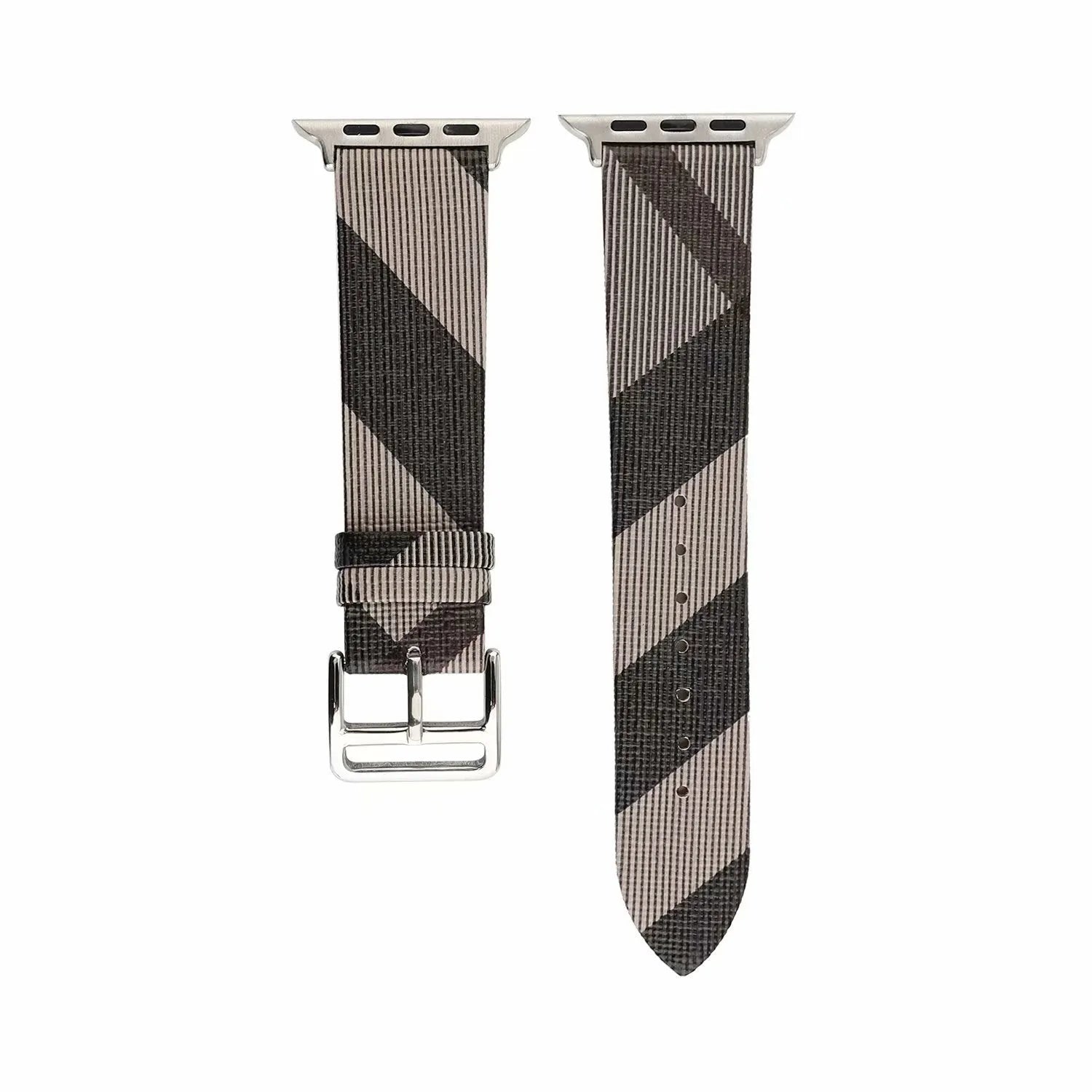 Fashion plaid grey PU watch strap for 38/40mm or 42/44mm watches on a white background