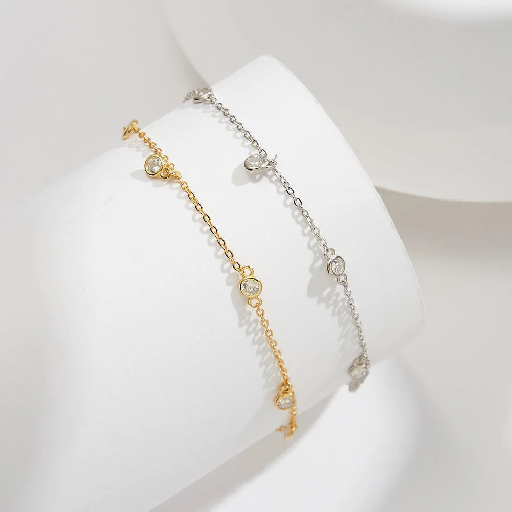 Women's sterling silver anklet with geometric zirconium pendant in gold colour