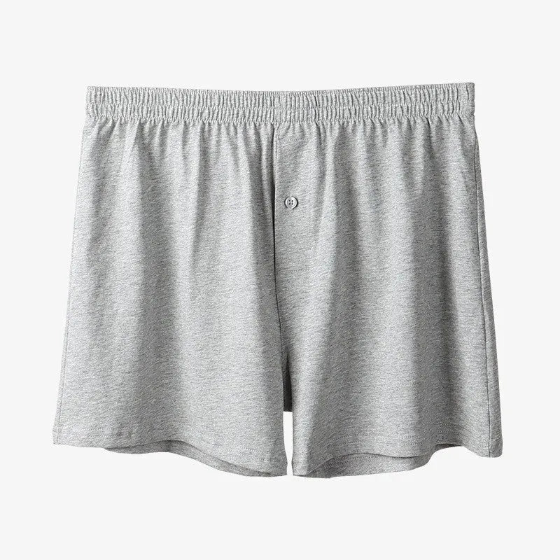 Men's pure cotton high-waist boxer shorts in light grey, navy blue, and black colours.