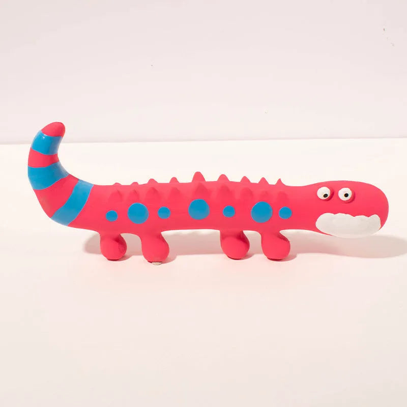 Green lizard-shaped dog chew toy with textured surface and squeaker for aggressive chewing dogs