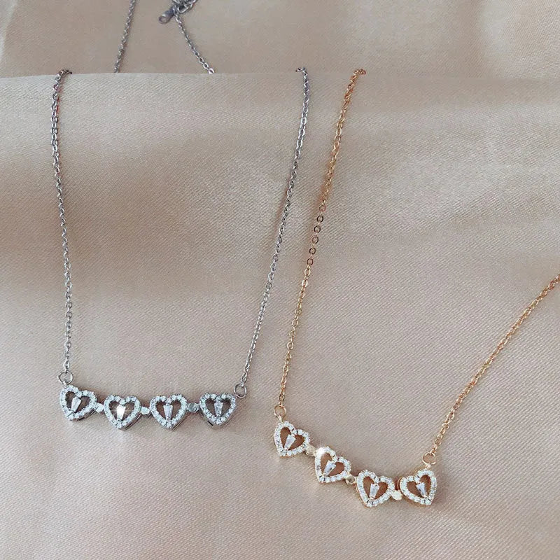 Silver titanium steel multi-wearing four-leaf clover necklace for women with zircon stones