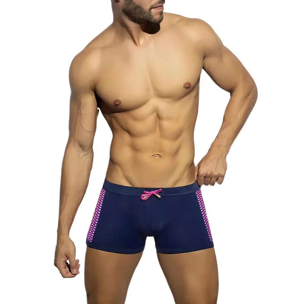 Men's polka dot print swimming boxers with quick-dry nylon fabric in multiple colour options
