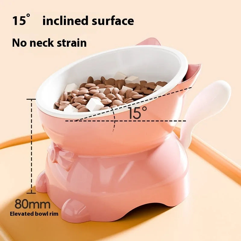 Stainless steel oblique anti-fall cat bowl in black, blue, pink or yellow colours