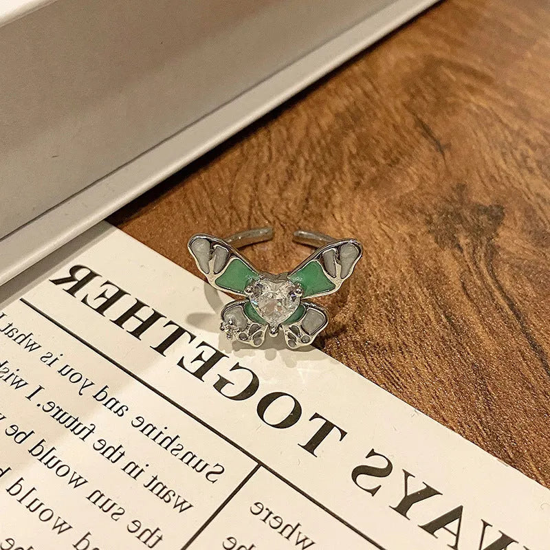 Copper women's butterfly open ring with Chinese design and adjustable fit