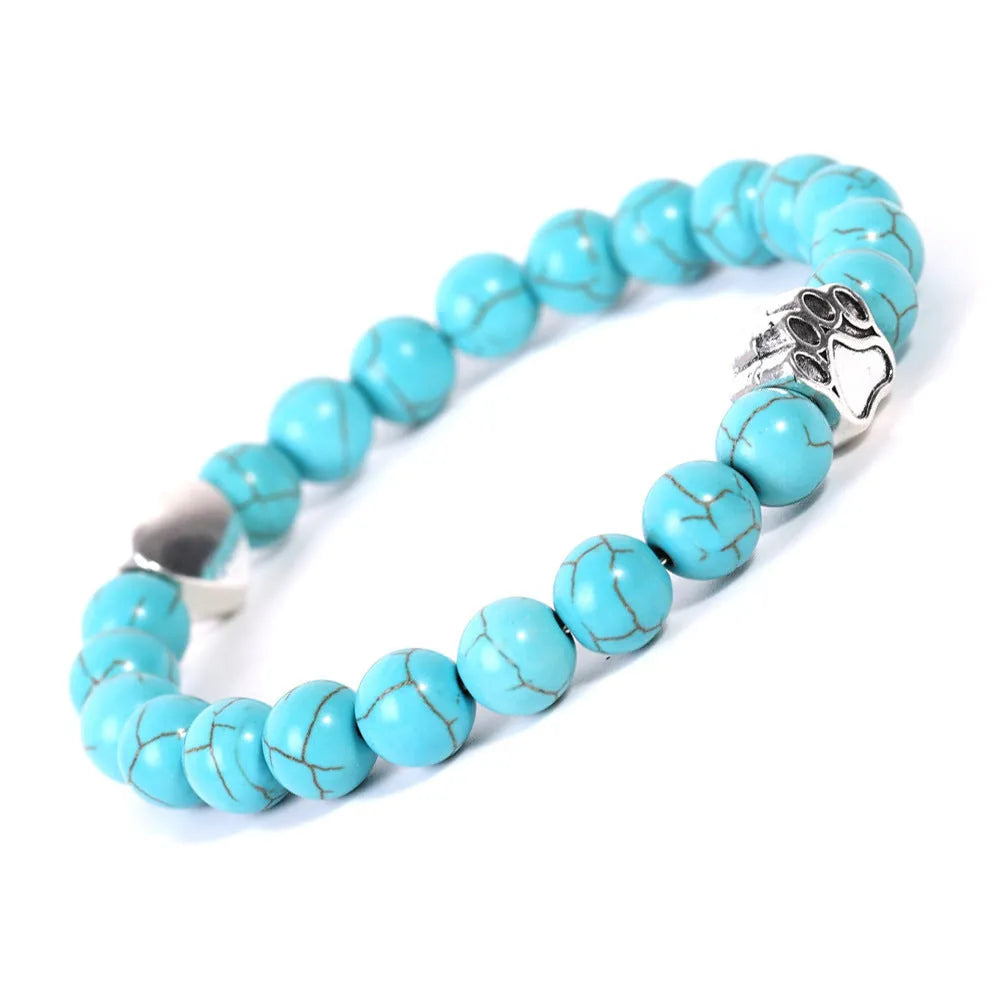 Tigereye Indian Agate stone bracelet with dog's paw geometric design and beaded texture