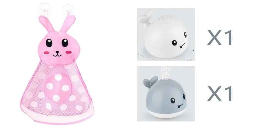 Automatic water spray whale bath toy with lights floating in baby bath