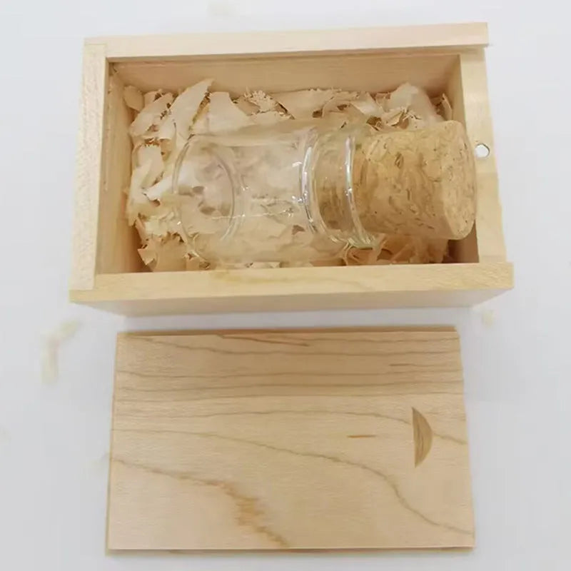 Wooden wish bottle USB flash drive with transparent design showing coloured beads inside