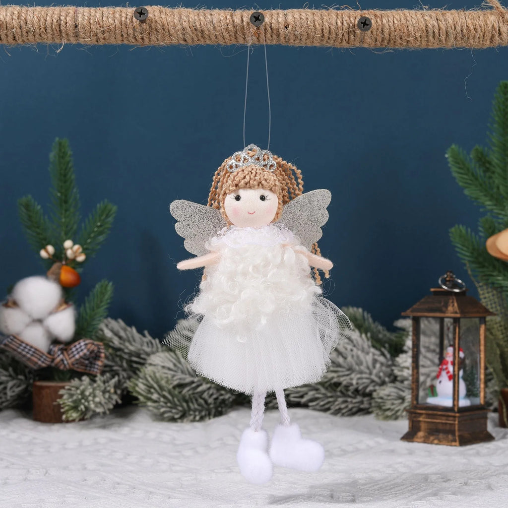 Cartoon angel cloth hair pendant for girls' high ponytails in white, pink, or khaki colour.