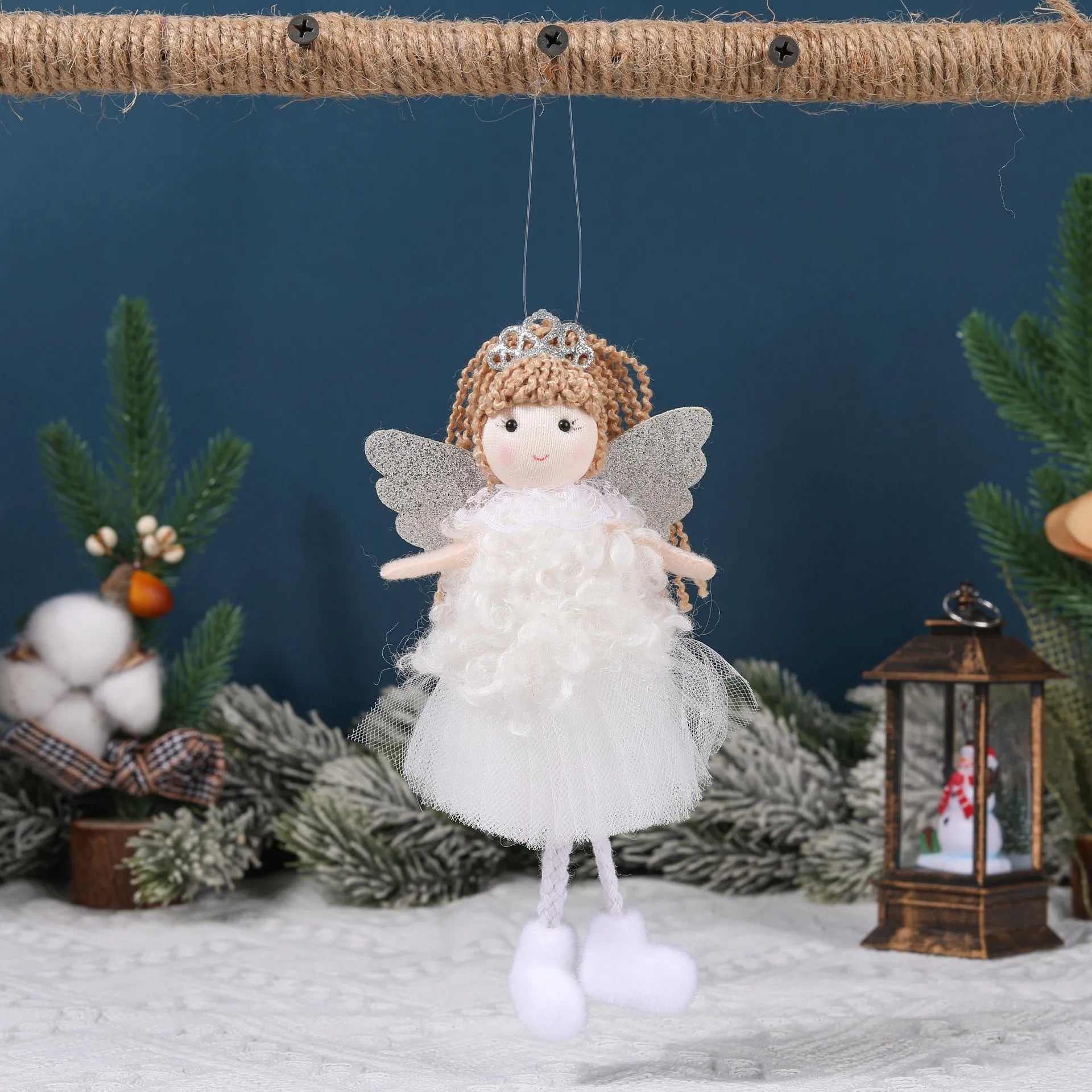 Cartoon angel cloth hair pendant for girls' high ponytails in white, pink, or khaki colour.