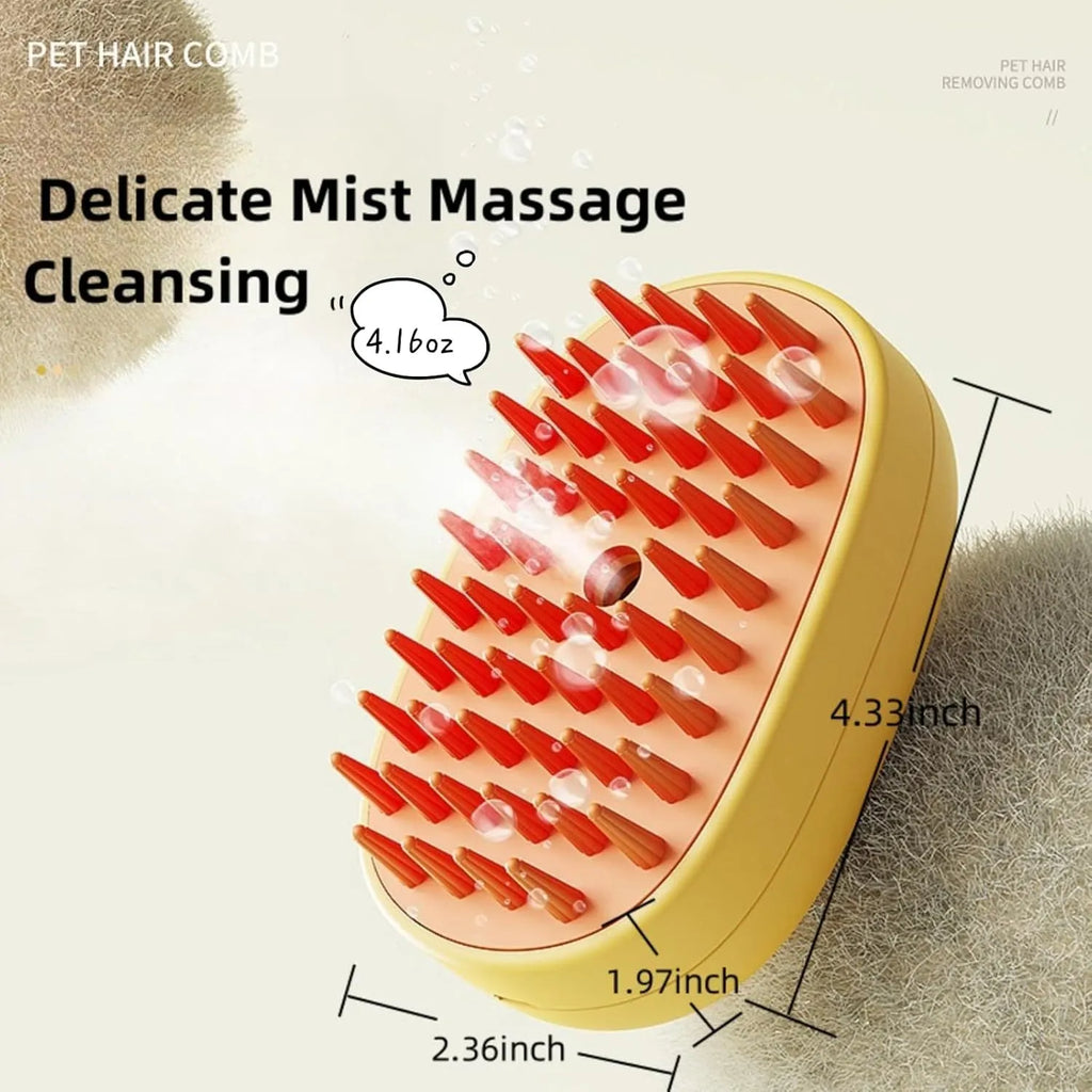 White or yellow rechargeable steam pet brush with water tank for dog and cat grooming