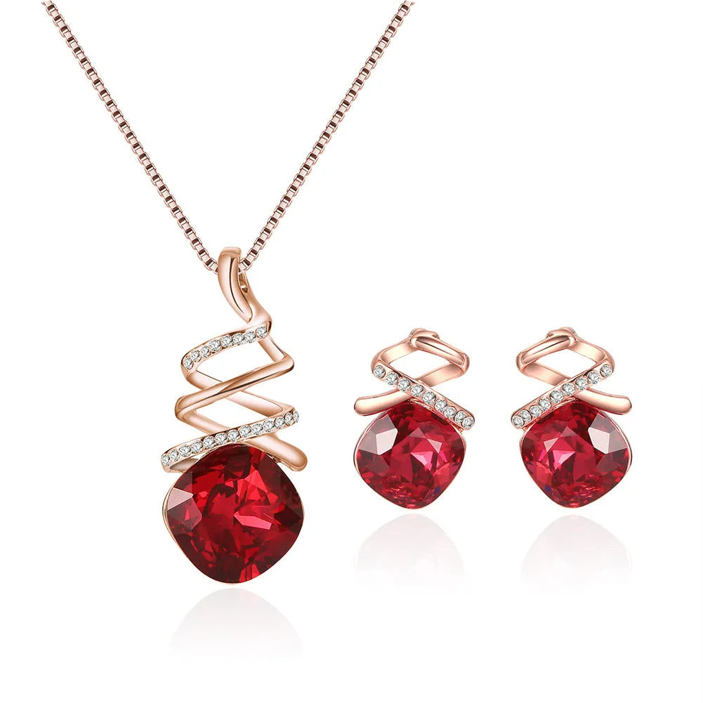 Women's bridal jewellery set with adjustable necklace and matching earrings