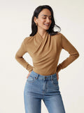 Camel coloured slim fit women's pullover sweater with long sleeves