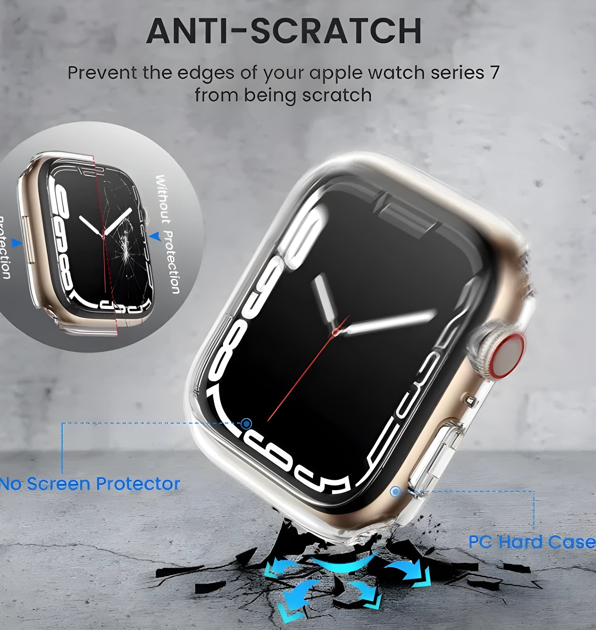 PC tempered film Apple Watch case in various colours and sizes on a watch