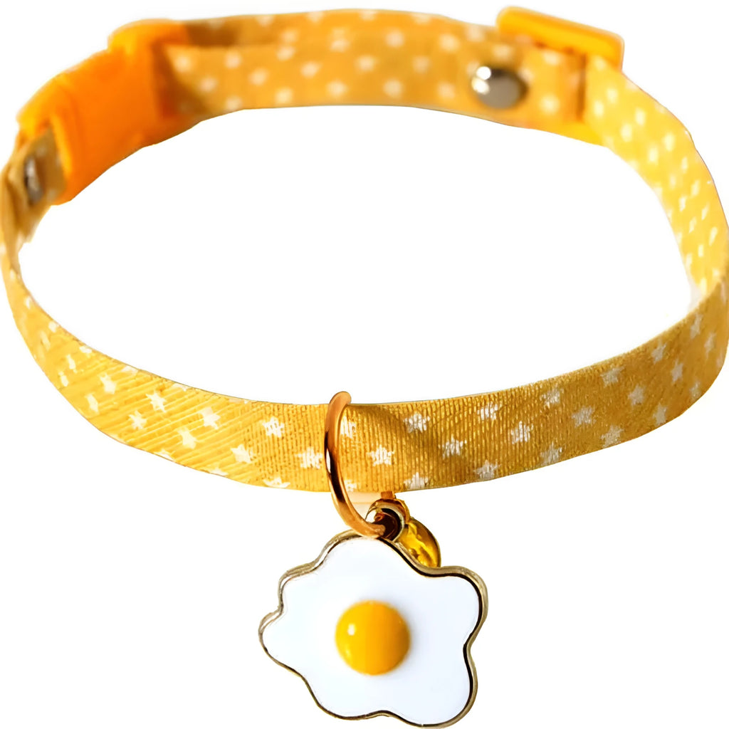Adjustable cat collar with bell pendant and removable bow tie in green, pink or yellow for small pets