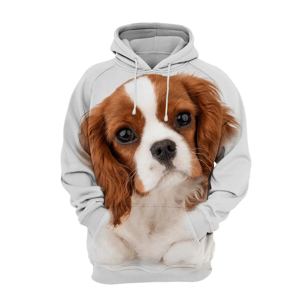 Animal dog print winter hoodie for men loose pullover polyester sportswear