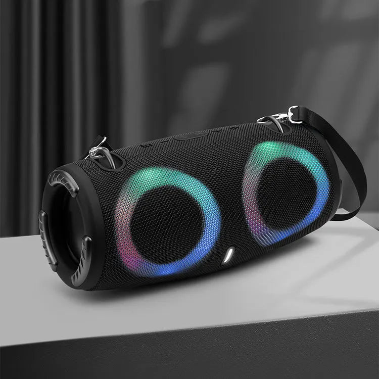 War drum design Bluetooth speaker with RGB coloured lights in black, blue, red, silver grey, and camouflage colours