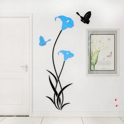 3D acrylic wall sticker with lily floral design in multiple colour options