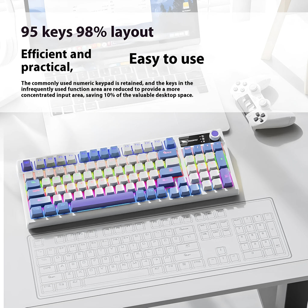 SK15 wired mechanical keyboard with control knob in Sunset Orange colour on a desk.