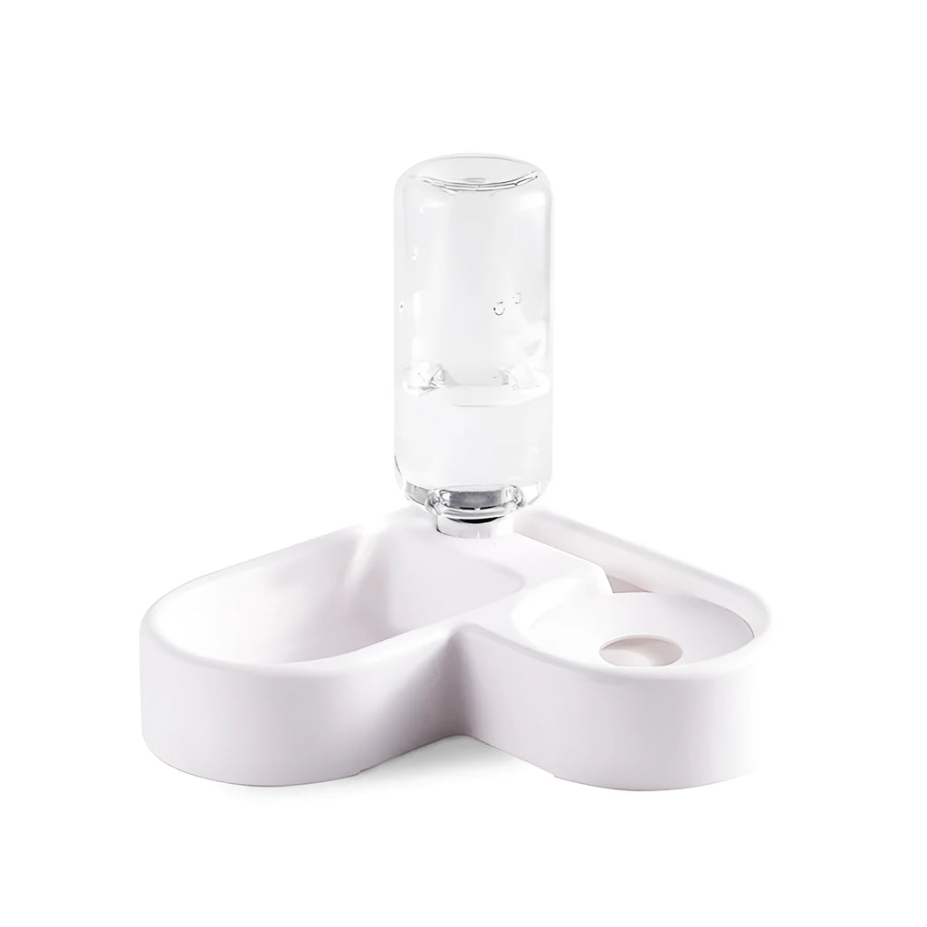 White internal pet water fountain with stainless steel dish for cats and dogs