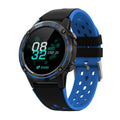 Blue silicone strap smart watch with 1.3-inch screen showing fitness tracking data.