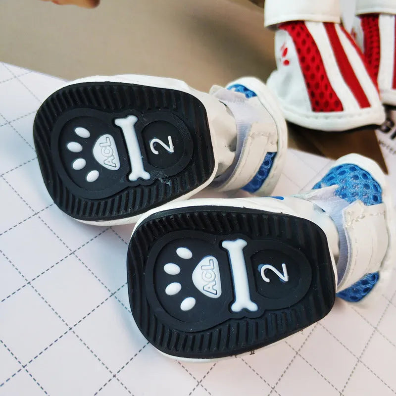 VIP Teddy Schnauzer style dog shoes with zipper closure in blue, pink, and red colours