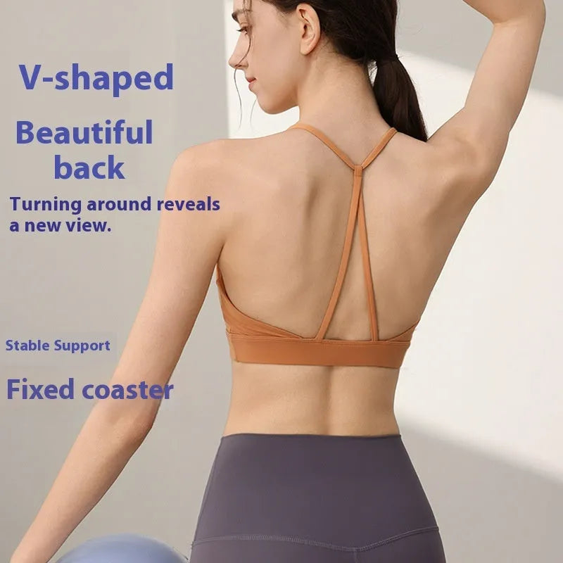 Women's shockproof sports vest in multiple colours with fixed double shoulder straps for running and workouts