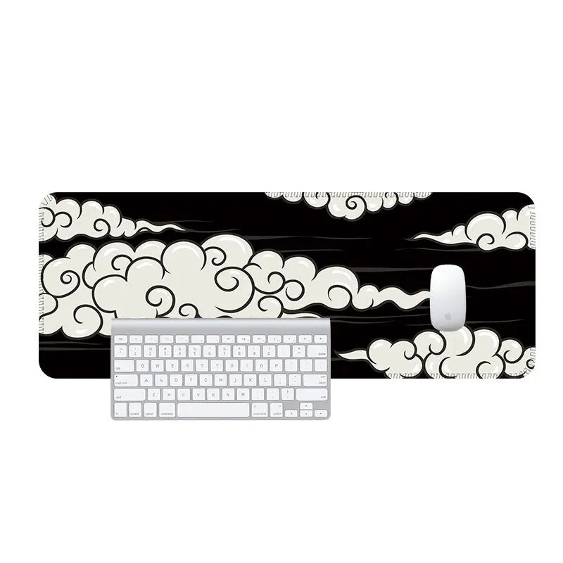 Japanese style simple design large rubber desk mat on a wooden table with keyboard and mouse.
