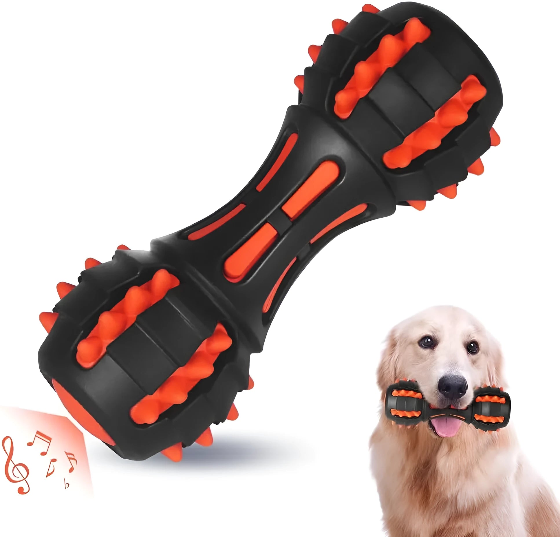 Red dumbbell-shaped dog chew toy for medium to large breed aggressive chewers
