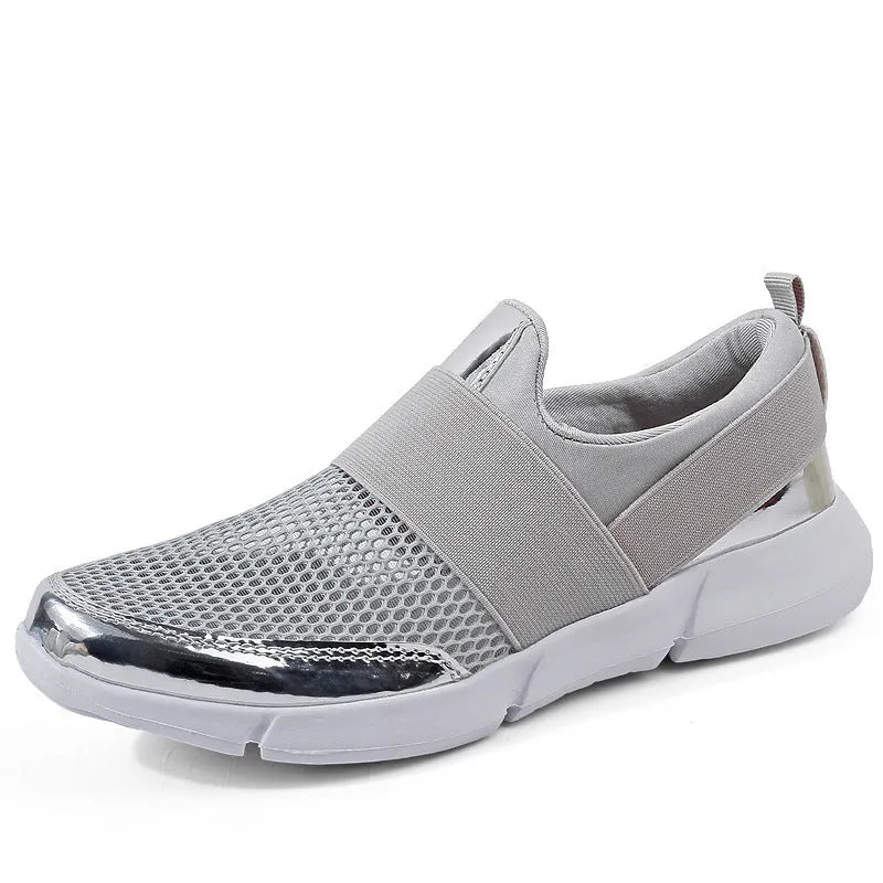 Blue, black, and grey low-top women's sneakers with breathable mesh lining and lightweight PU midsole.