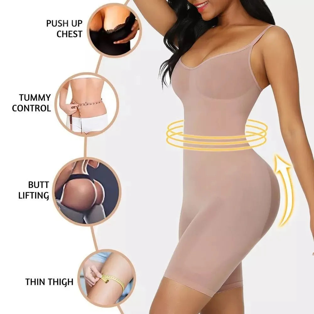 Black nylon seamless body shaping corset jumpsuit with belly contraction and chest support for women