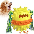 Blue and red TPR rubber dog chew toy with treat dispenser hole and textured surface for aggressive chewers