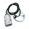 DIY retro chandelier assembly kit components showing braided cord, lamp holder, and hardware in chrome finish