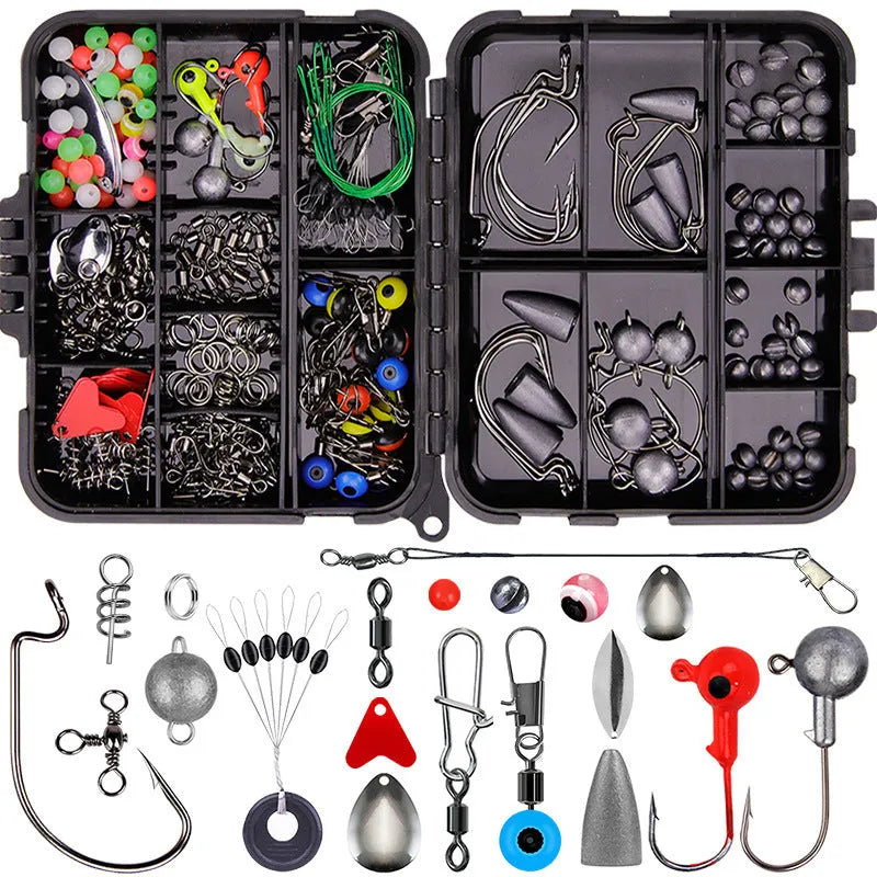 Weihe 257-piece fishing lure accessory set in orange ABS storage box with texas rig components