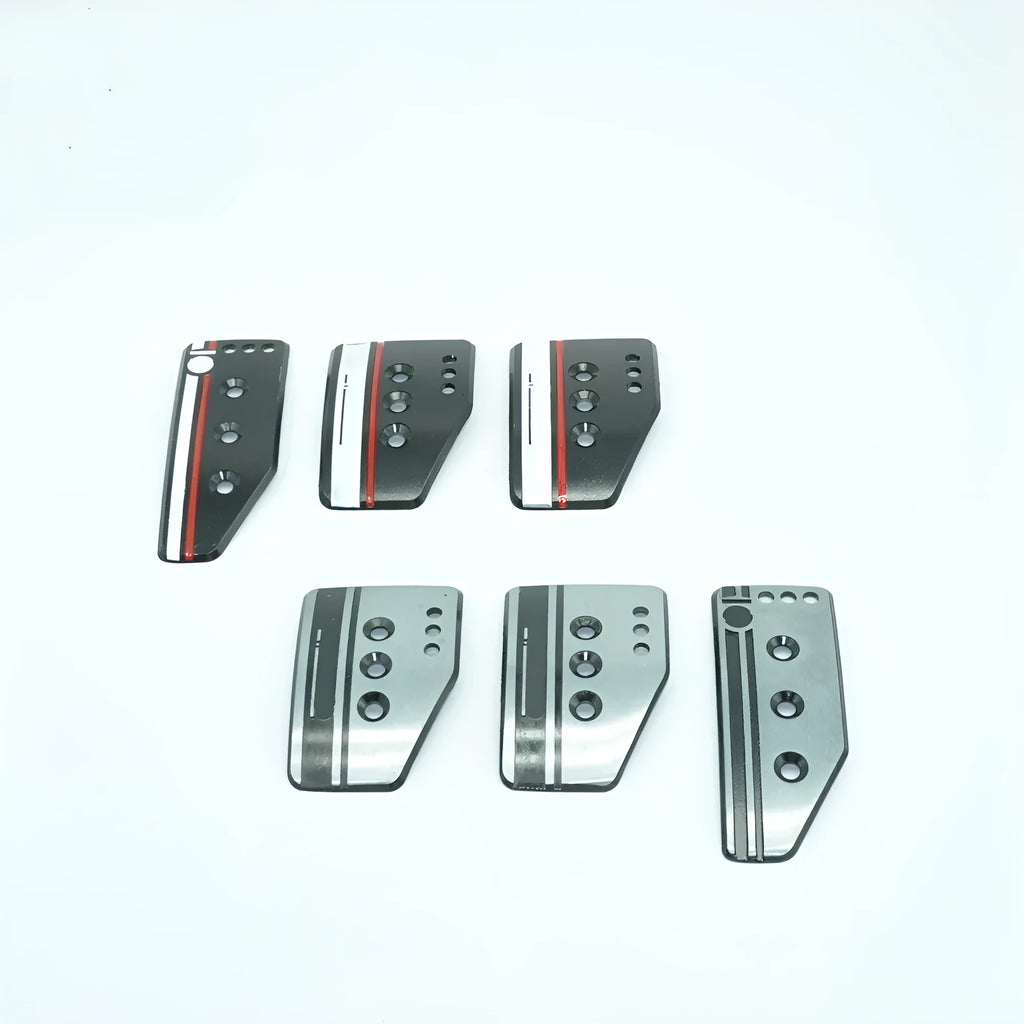 Set of three aluminum alloy manual transmission car pedals for brake, accelerator and clutch with mounting screws