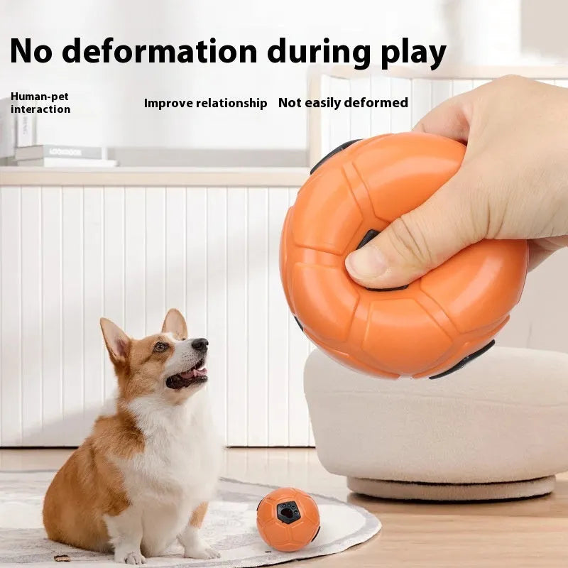 TPR dog chew toy ball in orange and white colours showing hollow style and teeth cleaning rod variations