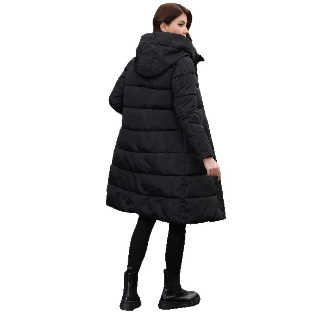 Black hooded slim fit long sleeve cotton jacket with polyester lining