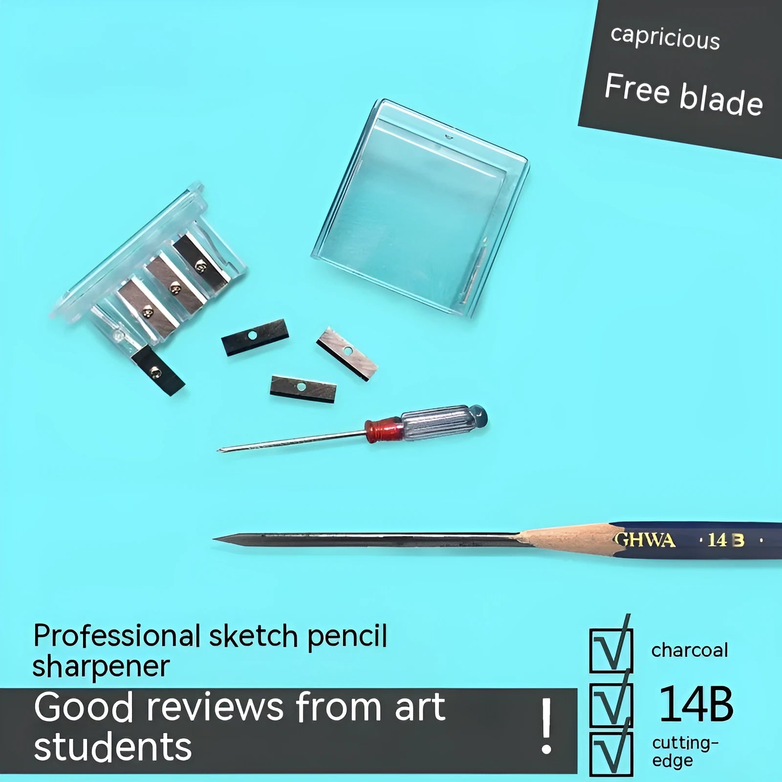 Four-hole geometric plastic pencil sharpener for art sketching with maintenance screwdriver