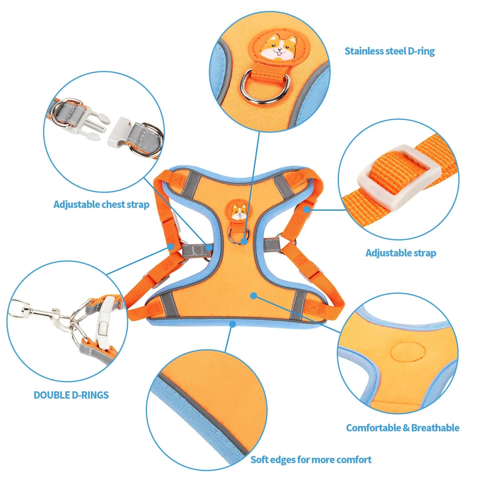 Adjustable dog haulage rope harness in multiple colours and sizes for pet control