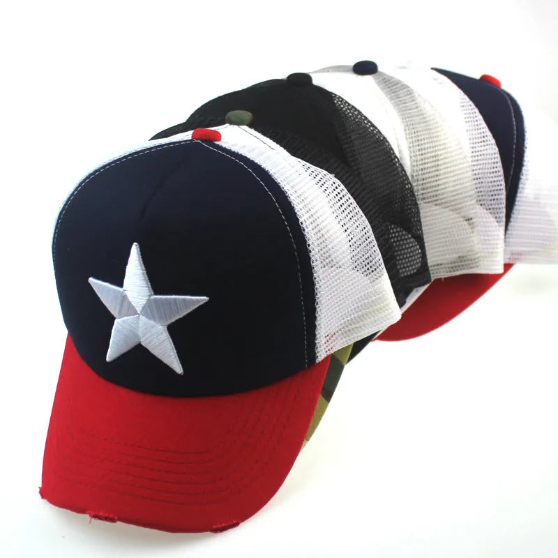 Camouflage cotton baseball cap with bell-shaped top and long curved brim