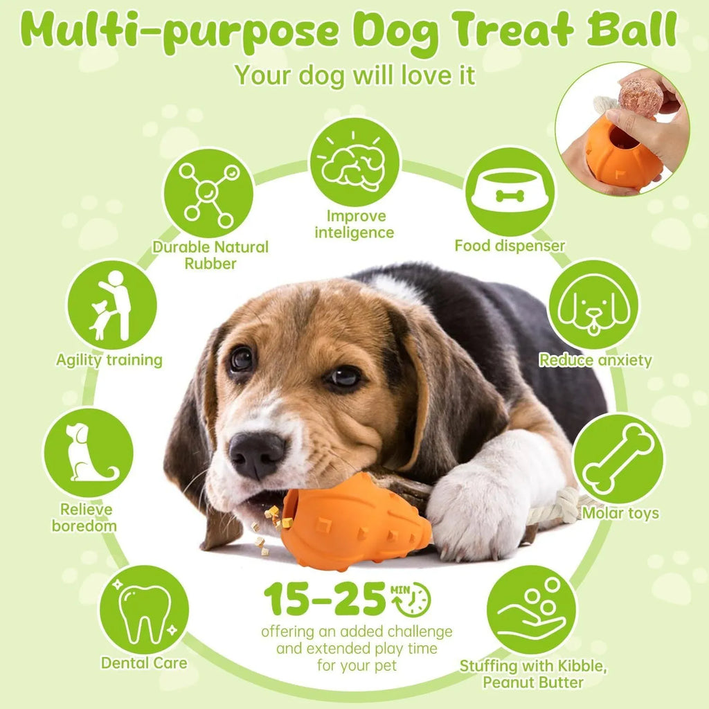 Natural rubber stuffable dog toy with treat dispenser measuring 30cm long