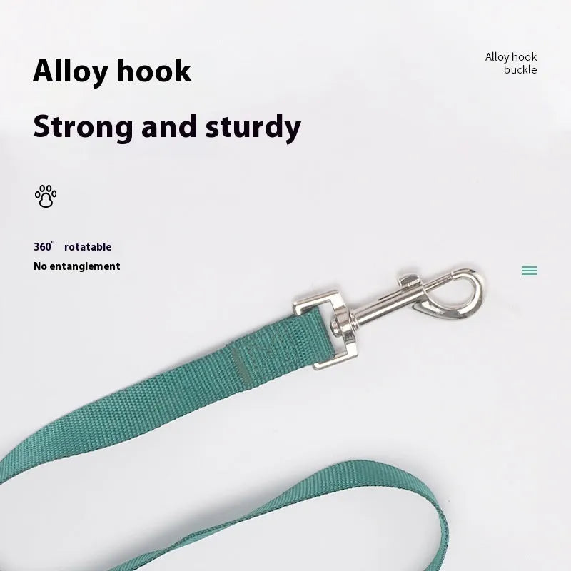 Solid colour polyester dog lead rope held in a hand, showing four different thickness options on a white background.