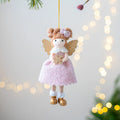 Pink and white cloth angel wings plush pendant Christmas ornament.