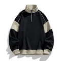 Men's beige rabbit fur corduroy hooded pullover sweater with drop shoulders and loose lapels on a hanger.
