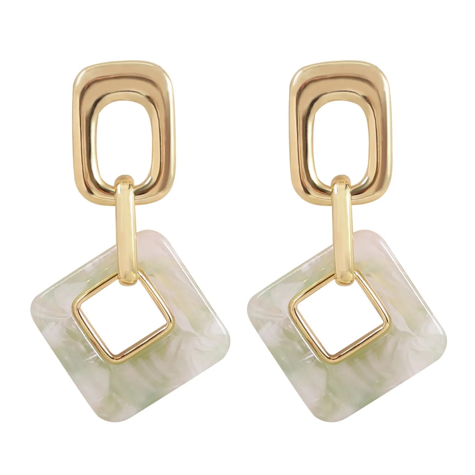 A pair of hollow geometric square earrings with chamfered corners, made from electroplated copper.