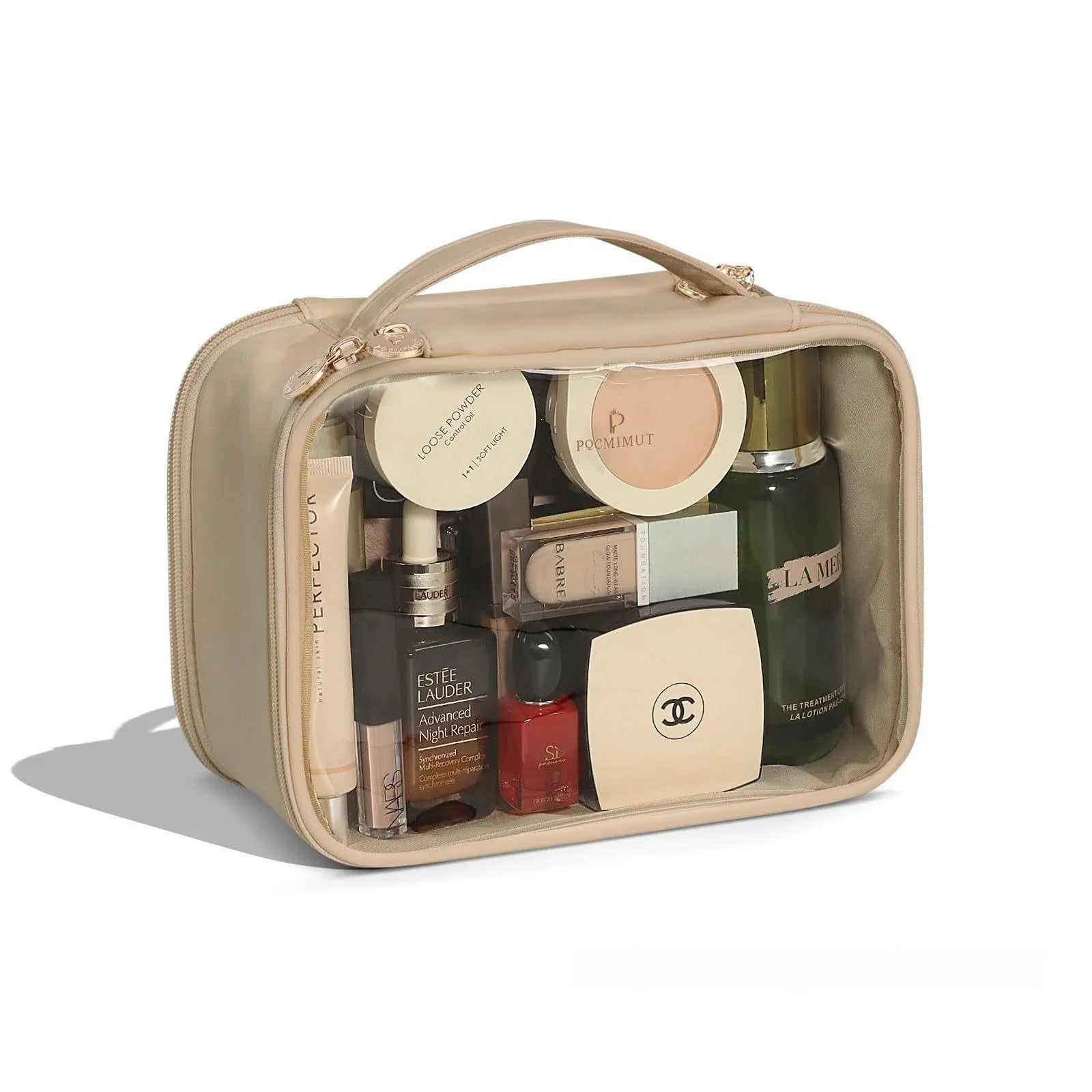 Transparent PVC cosmetic travel bag with waterproof construction and multiple colour options