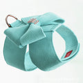 Cute fashion bowknot puppy chest strap harness in microfiber, shown in pink, blue, and orange colour options.