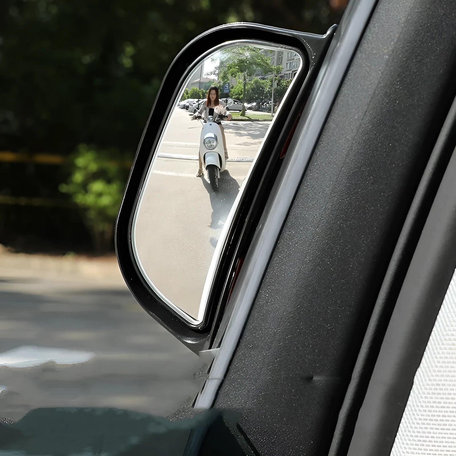 Black and white universal wide angle two-row convex car rear view mirror measuring 126mm