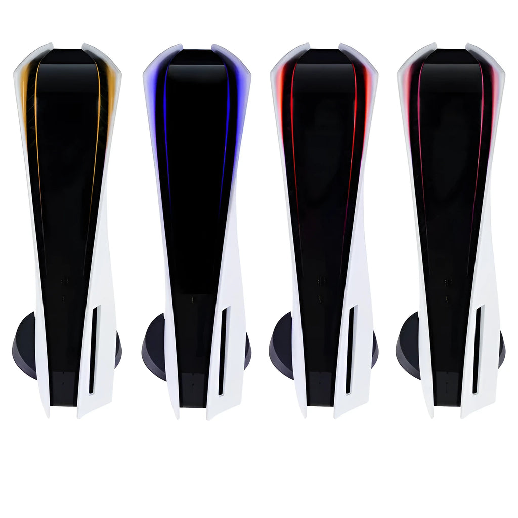 PS5 console LED light bar vinyl sticker in pink, red, gold, and blue colour options.