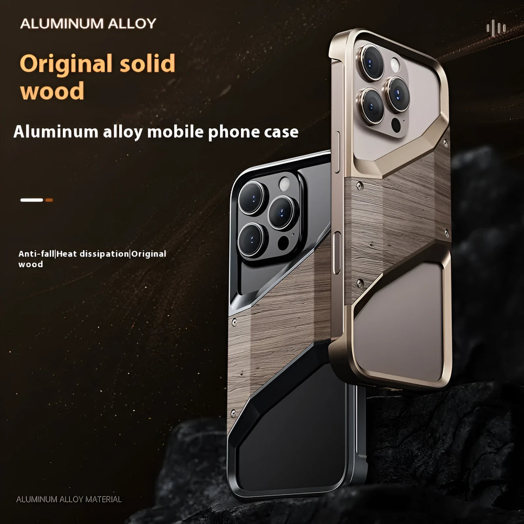Hollow solid wood aluminium alloy heat dissipation phone case in dark gray for iPhone